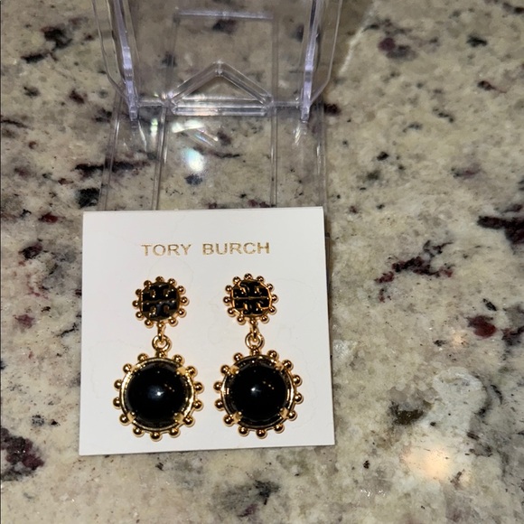 Tory Burch Black and Gold Drop Earrings - Picture 2 of 2